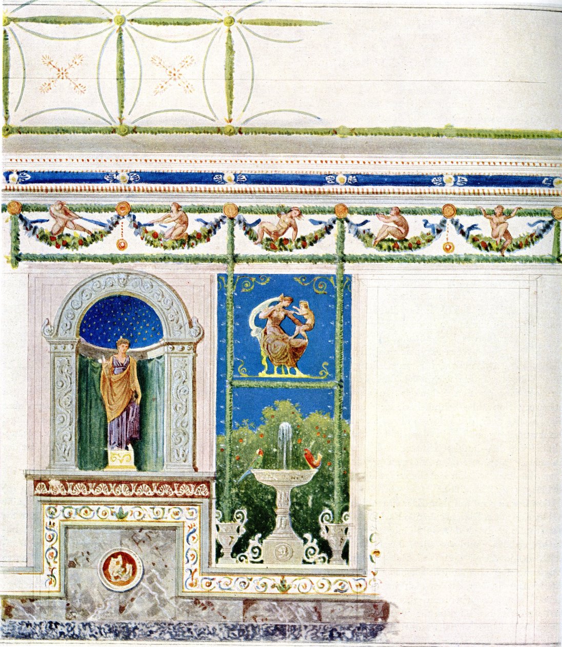Berlim, Wilhelmplatz. Palácio do príncipe Carlos da Prússia, sala de jantar. Projecto para parede e tecto de Karl Friedrich Schinkel