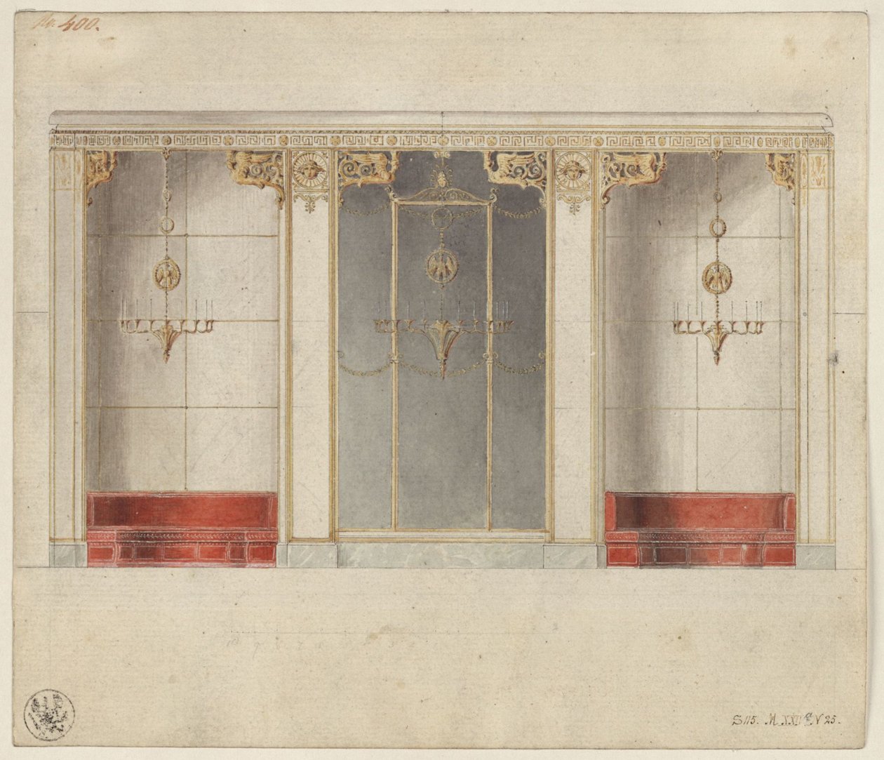 Berlim, Wilhelmstraße 102. Palácio do Príncipe Albrecht da Prússia, projeto do Salão de Mármore de Karl Friedrich Schinkel