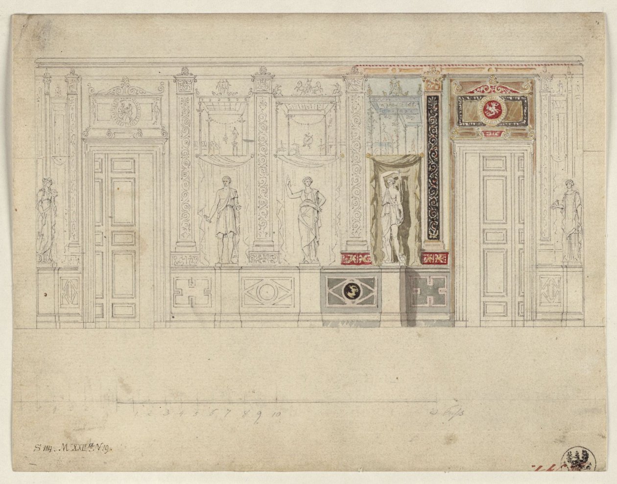 Berlim, Wilhelmstraße 102. Palácio do príncipe Albrecht da Prússia, projecto para a sala de jantar oval de Karl Friedrich Schinkel