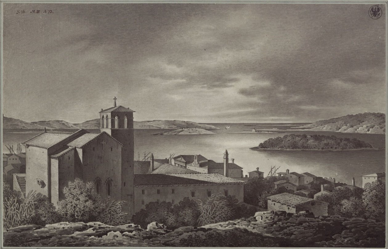 Vista de Pola e do mar de Karl Friedrich Schinkel