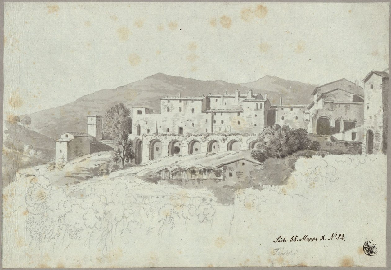 Vista do criptopórtico construído por cima no período pós-antigo, na Piazza Domenico Tani em Tivoli de Karl Friedrich Schinkel