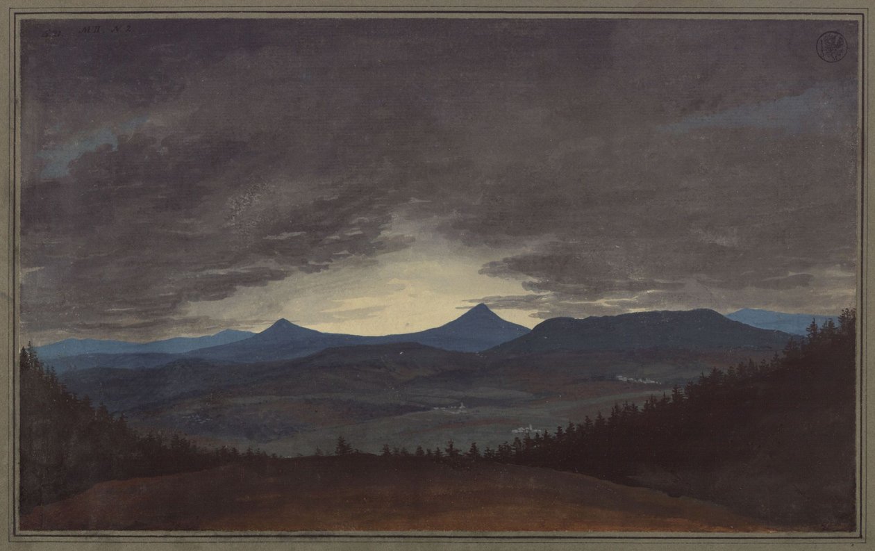 Cordilheira da Boémia ao crepúsculo de Karl Friedrich Schinkel