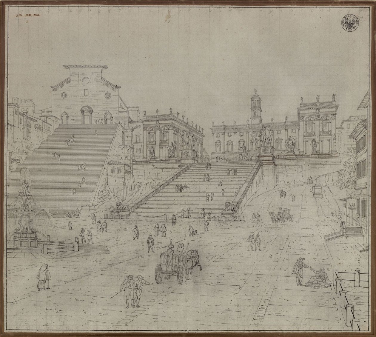 O Capitólio em Roma - Vista da igreja de Santa Maria in Aracoeli e do Capitólio em Roma de Karl Friedrich Schinkel