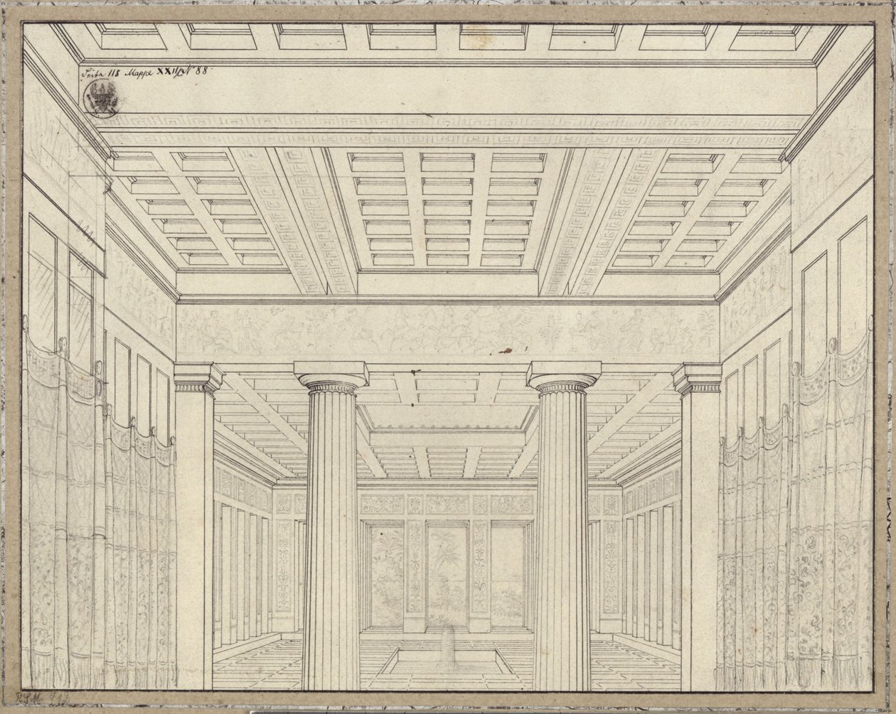 Dido. Ópera de Bernhard Klein. Esboço para a 3.ª decoração. Câmara no palácio de Karl Friedrich Schinkel