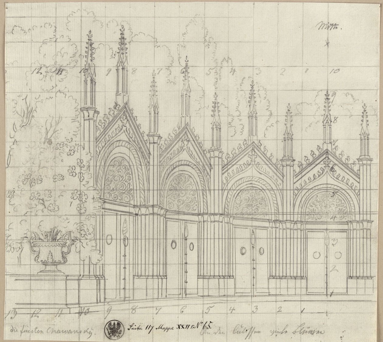 Os príncipes Chawansky. Tragédia de Ernst Raupach. Esboço para uma decoração. Capela de São Jorge de Karl Friedrich Schinkel