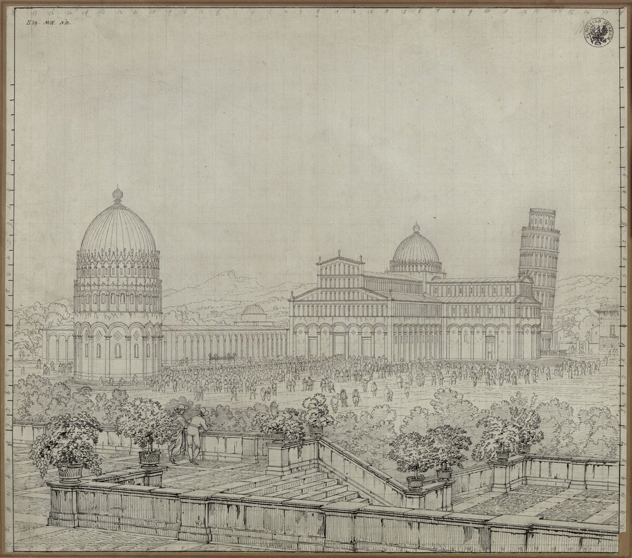 «A catedral, a Torre Inclinada, o Camposanto e o Batistério de Pisa» de Karl Friedrich Schinkel