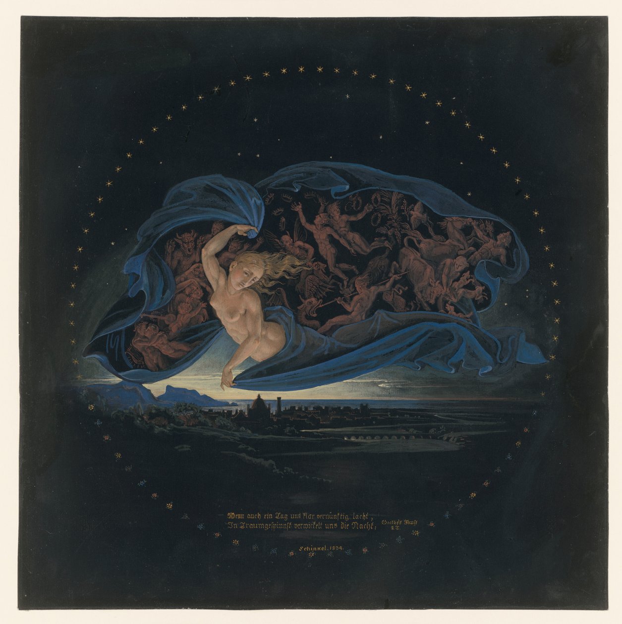 A noite cai sobre o Golfo de Nápoles de Karl Friedrich Schinkel