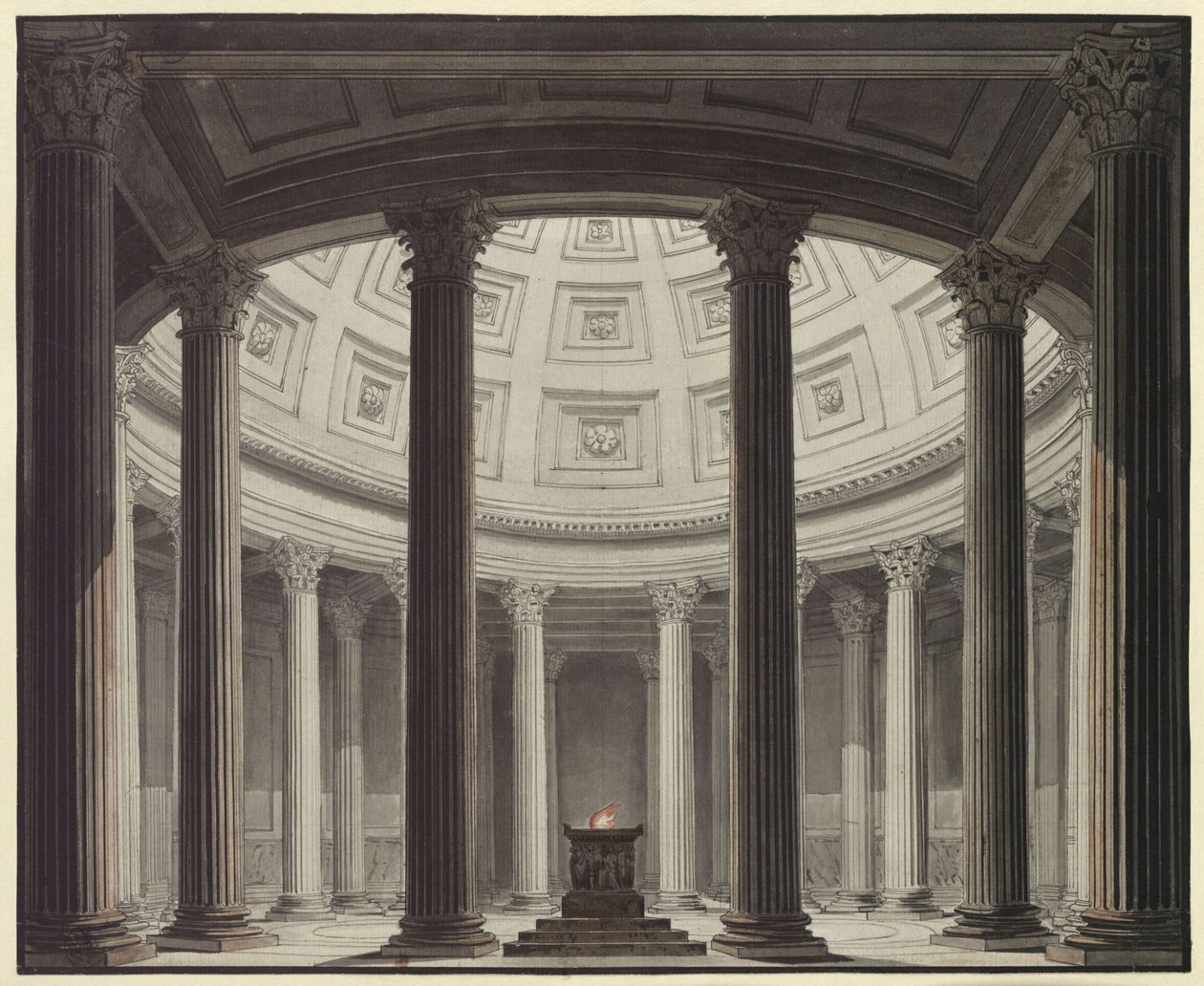 A vestal. Ópera de Gaspare Spontini. Esboço para a 2.ª decoração. Vista do interior do templo de Vesta de Karl Friedrich Schinkel