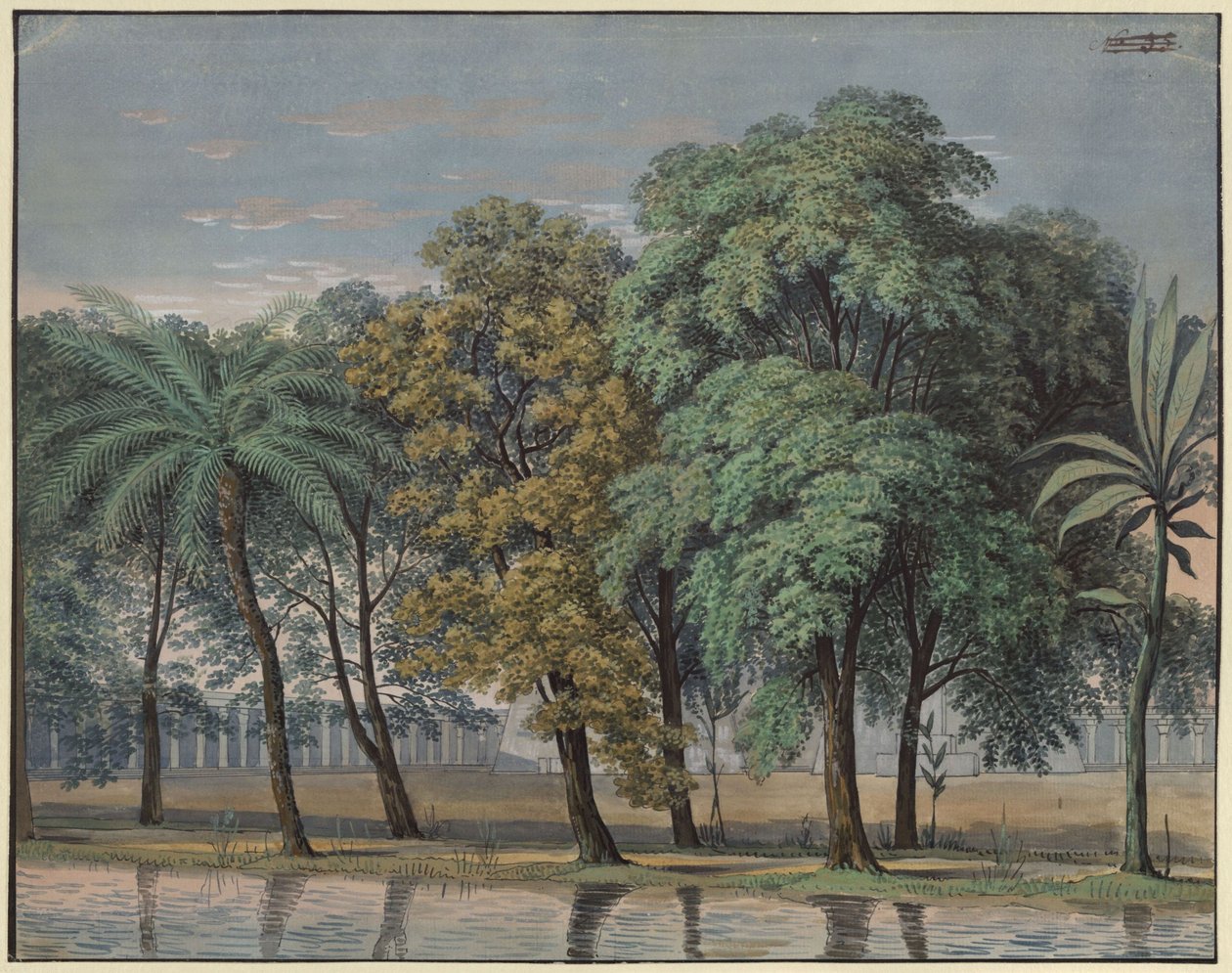 A Flauta Mágica. Ópera de Wolfgang Amadeus Mozart. Esboço da 6.ª cenografia. Pátio do Templo da Prova de Karl Friedrich Schinkel