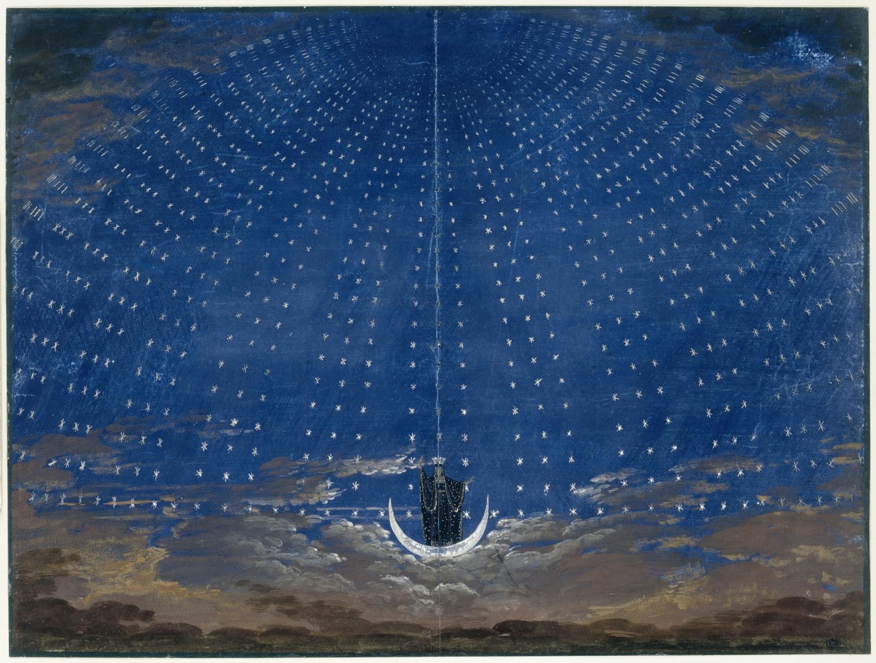 A Flauta Mágica. Ópera de Wolfgang Amadeus Mozart. Esboço da cenografia. O Salão das Estrelas da Rainha da Noite de Karl Friedrich Schinkel