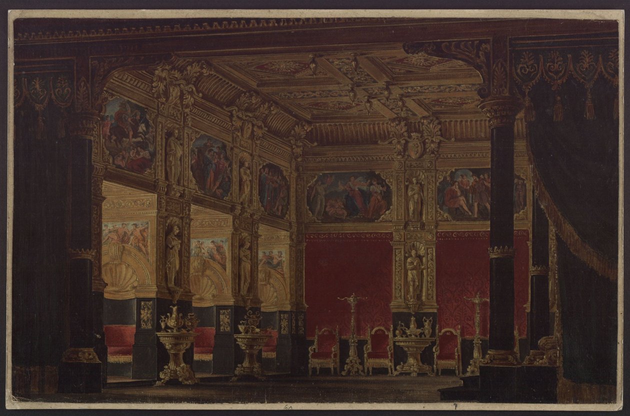 Don Carlos. Tragedia de Friedrich Schiller. Esboço para o 5.º cenário. Gabinete da Princesa de Éboli de Karl Friedrich Schinkel