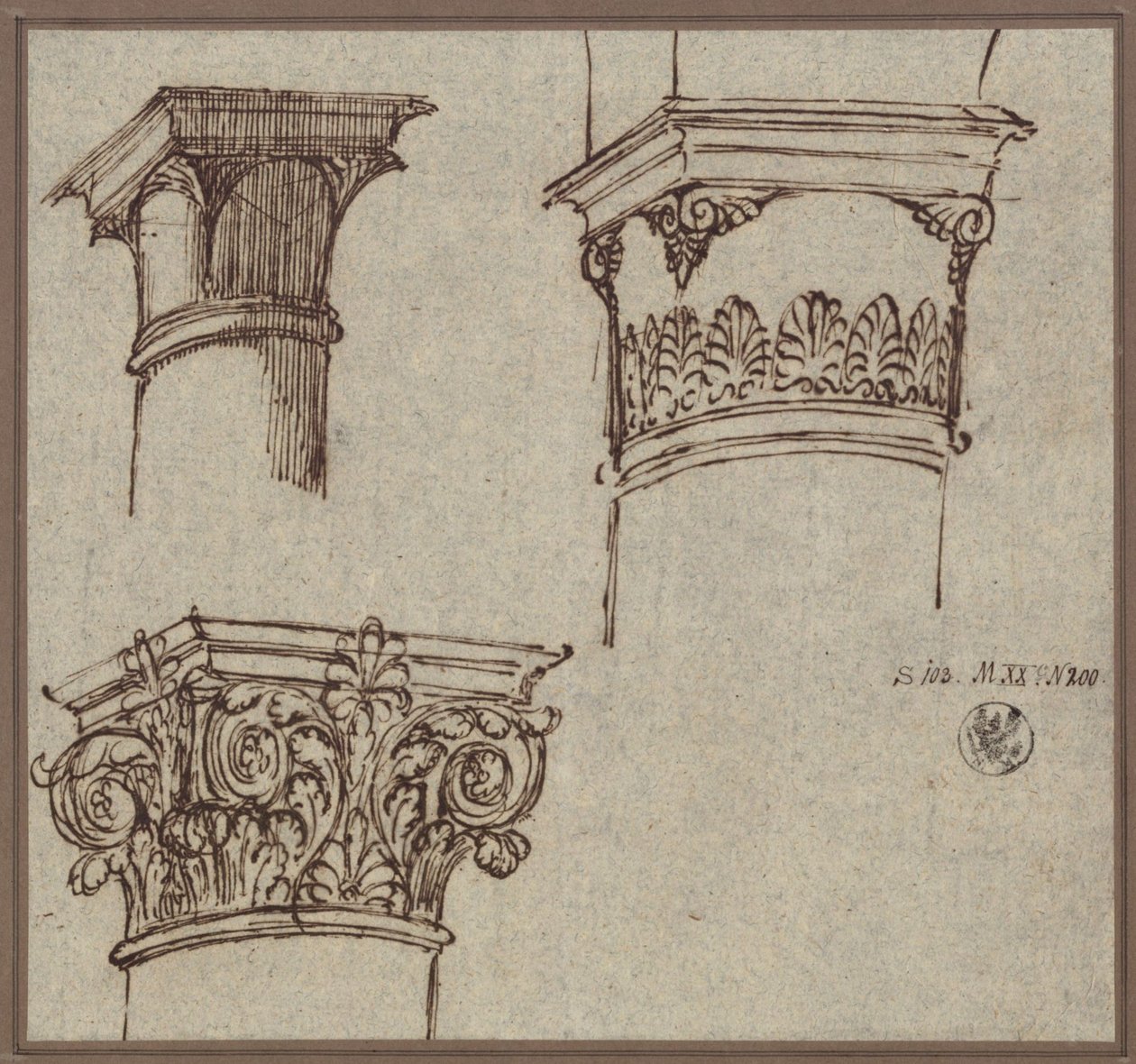 Três capitéis de Karl Friedrich Schinkel
