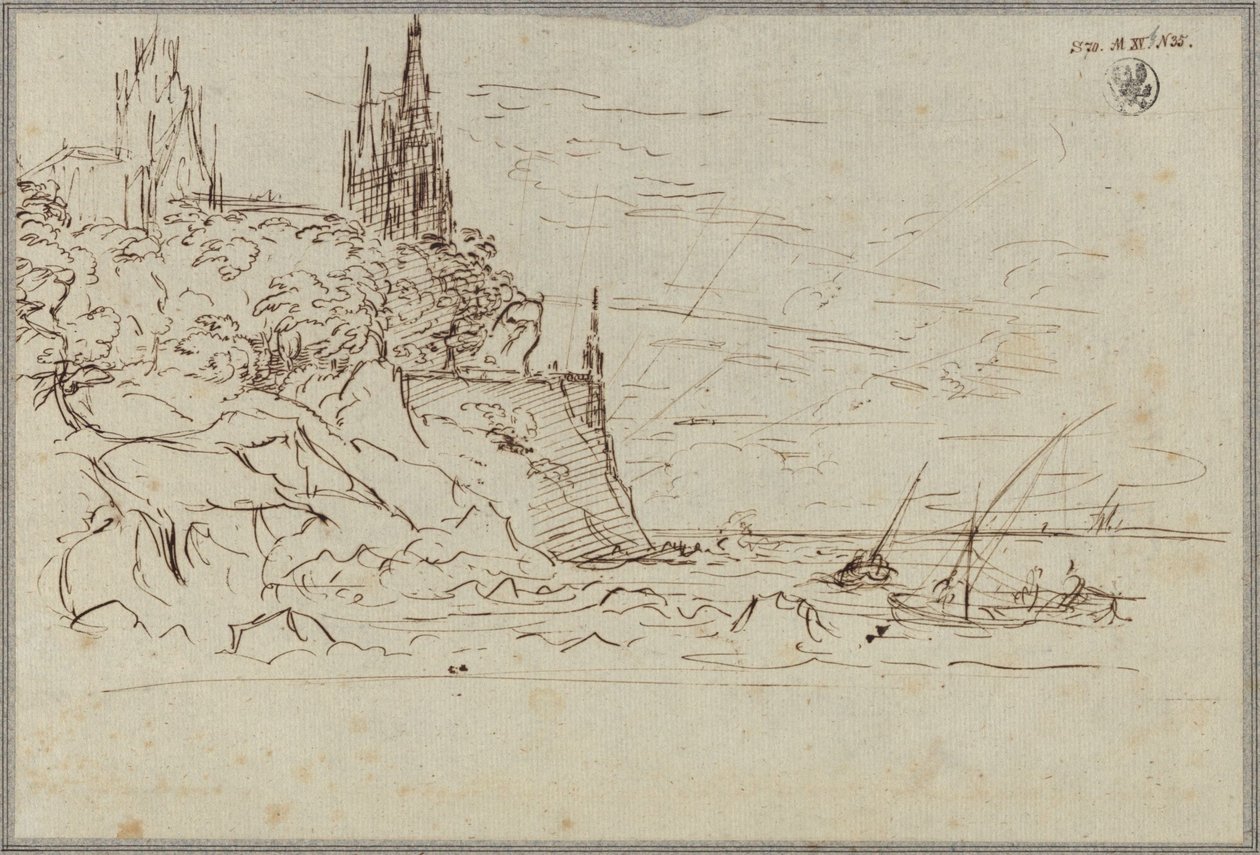 Uma igreja gótica numa costa marítima escarpada de Karl Friedrich Schinkel