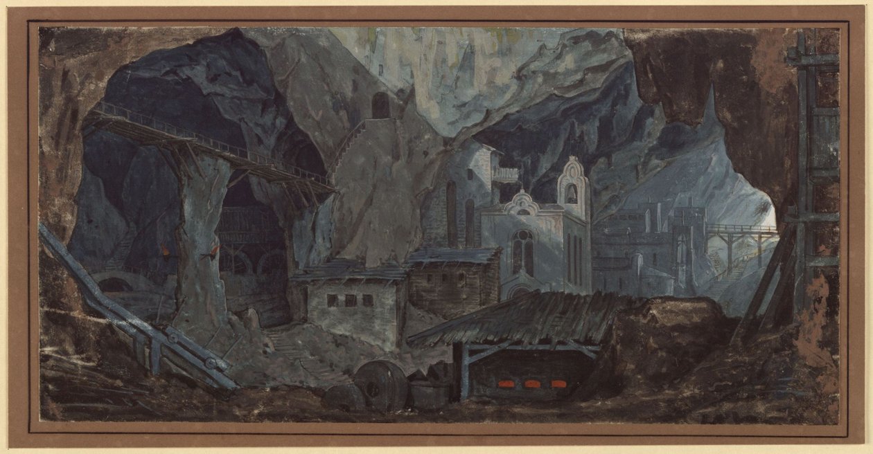 Mina de ferro na Catalunha. Vista do interior de Karl Friedrich Schinkel