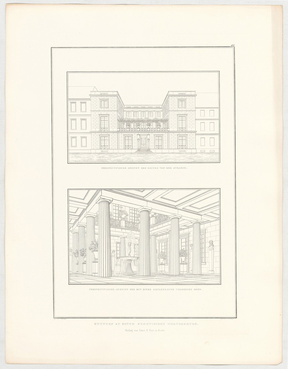 Projeto de um edifício residencial urbano, folha 67 da série «Coleção de projetos arquitetónicos» de Karl Friedrich Schinkel