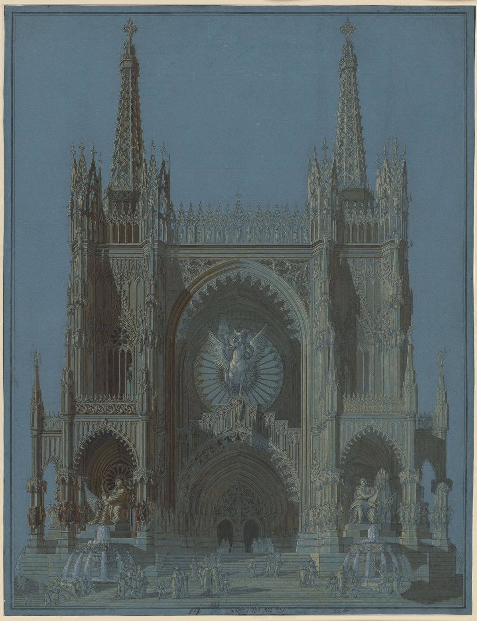 Fachada de uma catedral gótica com duas torres de Karl Friedrich Schinkel