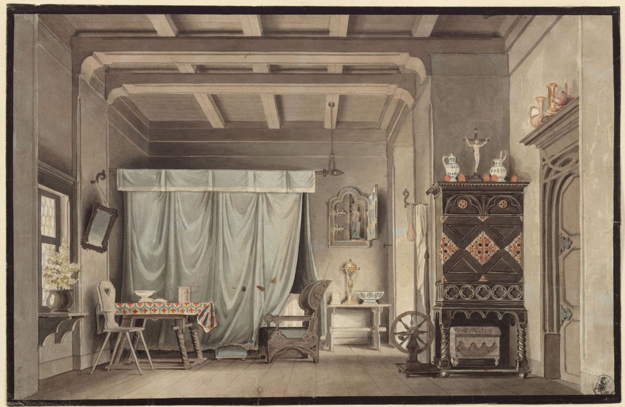 Fausto. Drama de Johann Wolfgang von Goethe. Projecto para uma decoração. O quarto de Gretchen de Karl Friedrich Schinkel