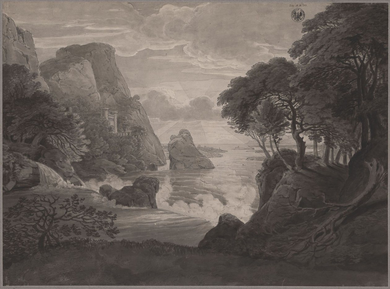 Paisagem costeira rochosa com um castelo de Karl Friedrich Schinkel