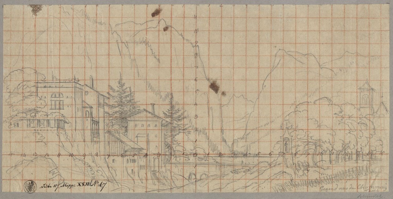 Paisagem do vale de Chamonix na atual região de Ródano-Alpes, em França de Karl Friedrich Schinkel