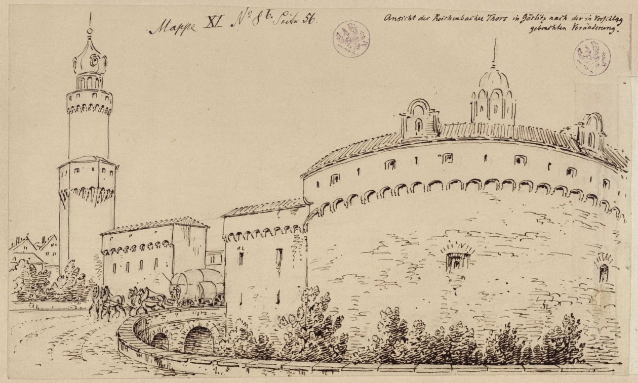 Görlitz. Vista do Kaisertrutz e do Portão de Reichenbach de Karl Friedrich Schinkel