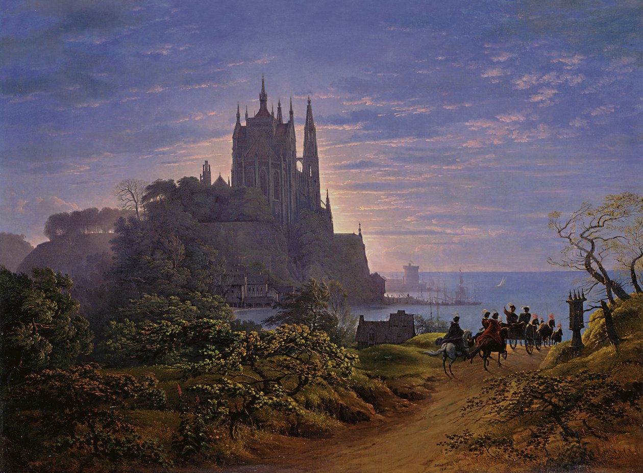 Igreja gótica sobre uma rocha junto ao mar de Karl Friedrich Schinkel