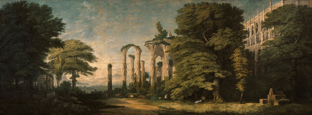 Ruína de mosteiro gótico e grupos de árvores de Karl Friedrich Schinkel