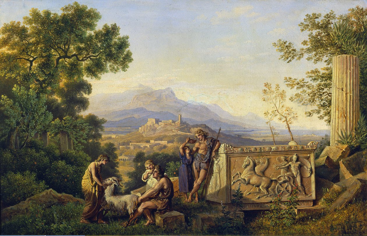 Paisagem ideal grega com pastores a descansar de Karl Friedrich Schinkel