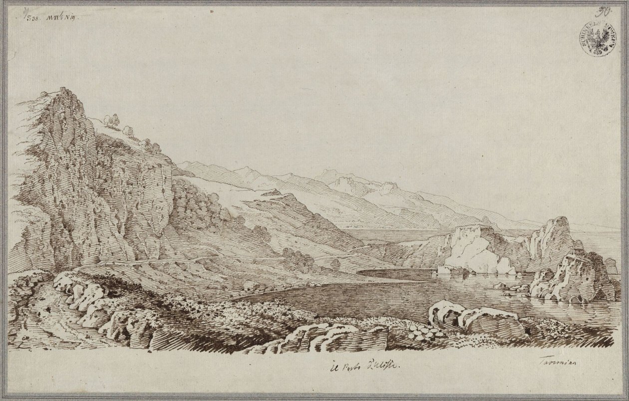 «Porto de Ulisses perto de Taormina» / Paisagem perto de Taormina de Karl Friedrich Schinkel