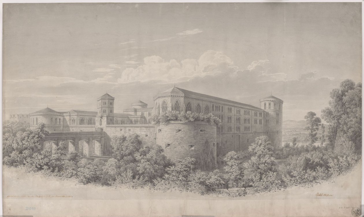 Halle an der Saale. Projeto de remodelação do Castelo de Moritzburg. Vista do nordeste de Karl Friedrich Schinkel