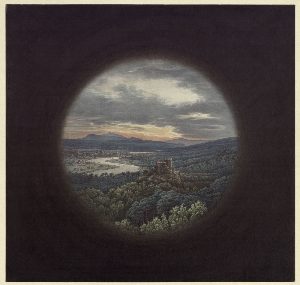 Paisagem ideal com cidade junto a um rio / Vista de Dresden de Karl Friedrich Schinkel