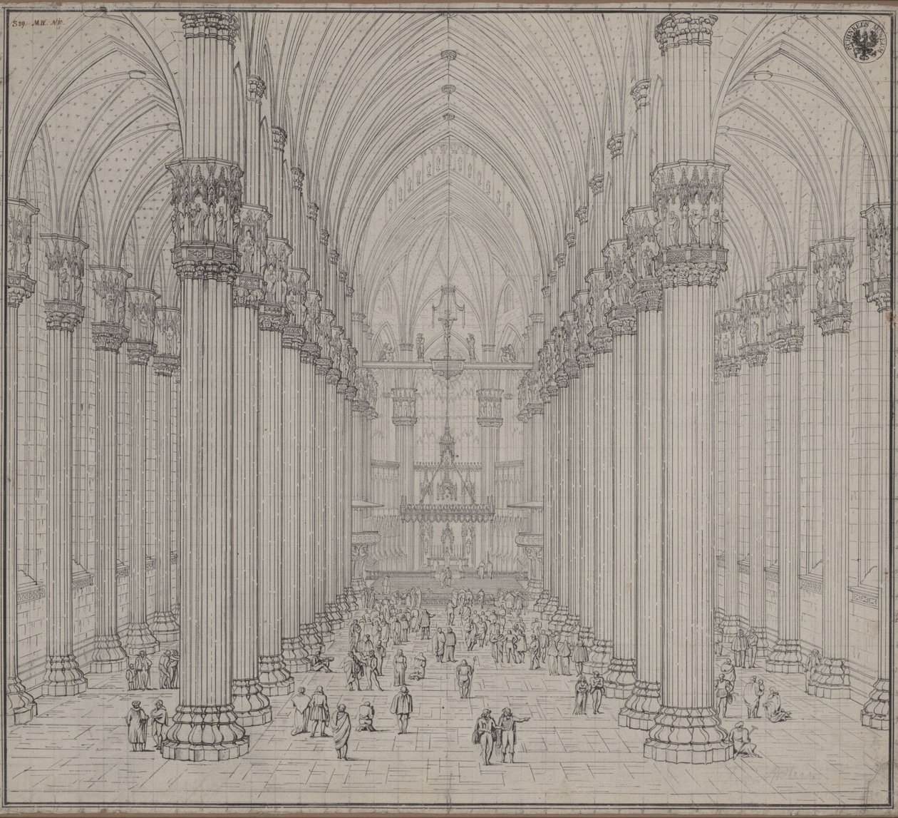 Vista interior da catedral de Milão de Karl Friedrich Schinkel