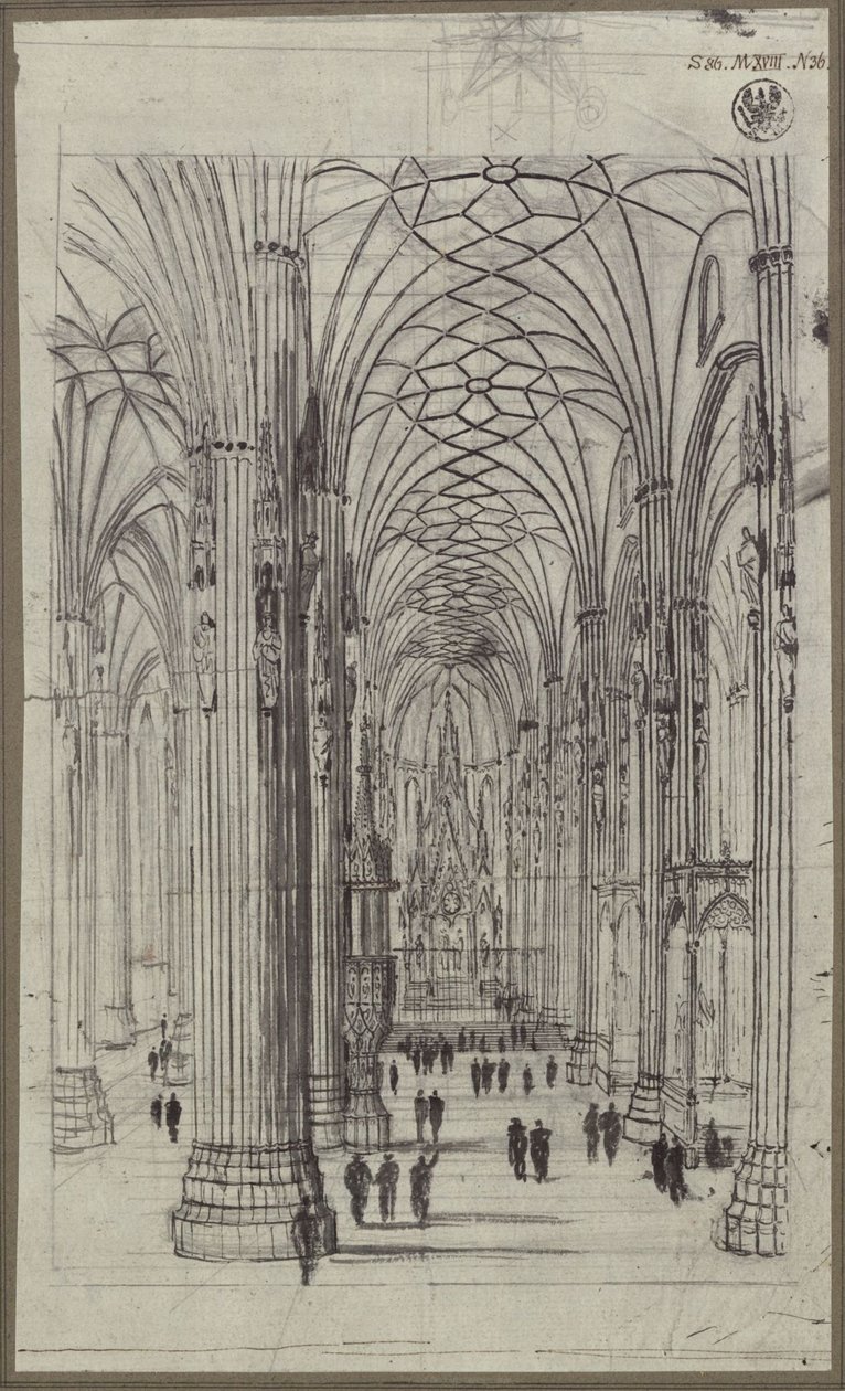 Vista interior da Basílica de Santo Estêvão, em Viena de Karl Friedrich Schinkel