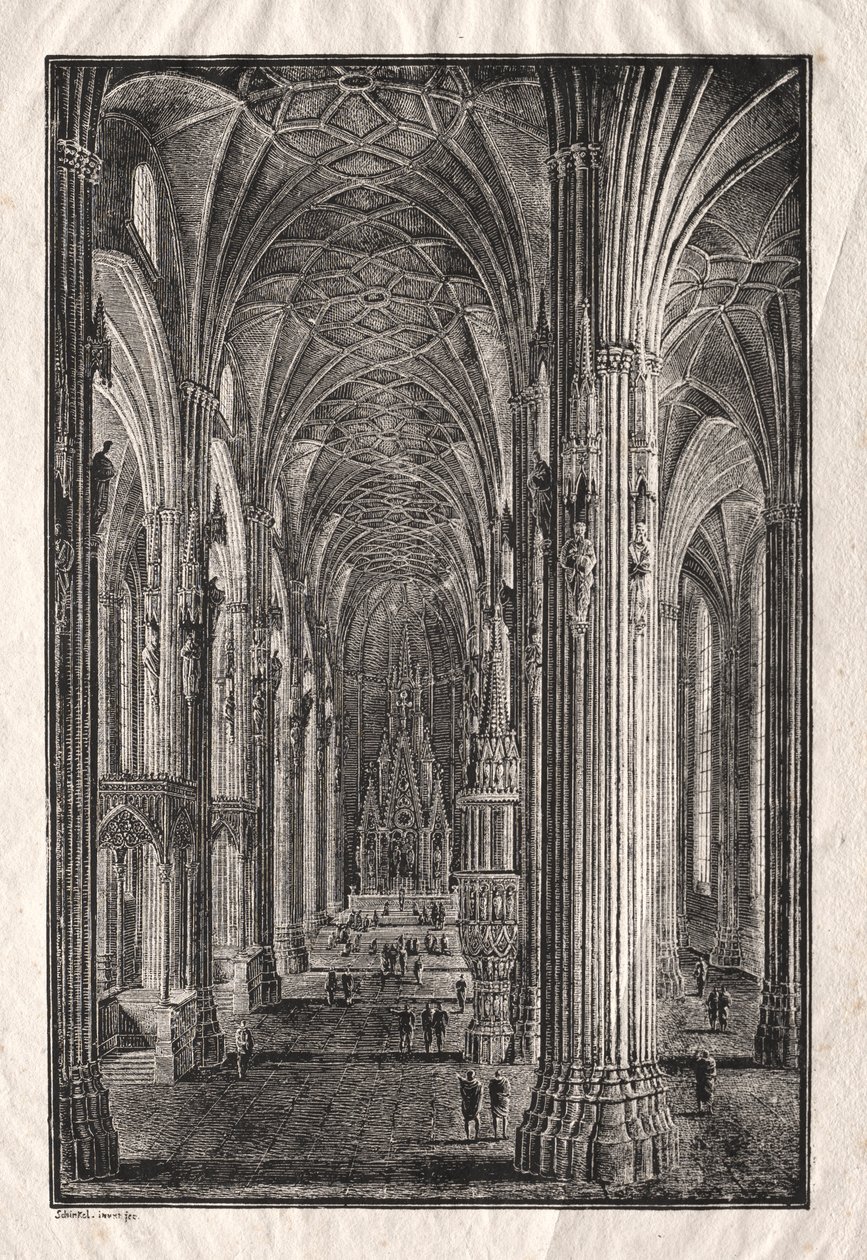 Interior da Catedral de St. Stephens em Viena, c. 1810 de Karl Friedrich Schinkel