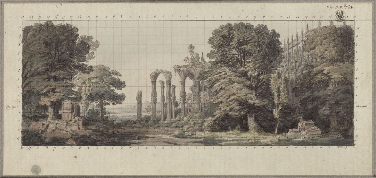 Igreja e ruínas de um mosteiro gótico entre árvores de Karl Friedrich Schinkel