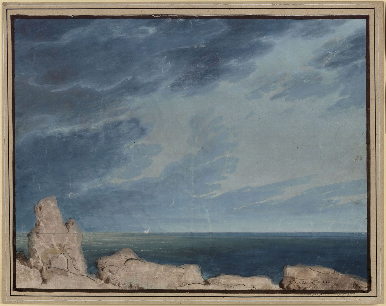 Rei Yngurd. Tragédia de Adolf Müllner. Esboço da 2.ª cenografia. Horizonte marítimo do norte de Karl Friedrich Schinkel