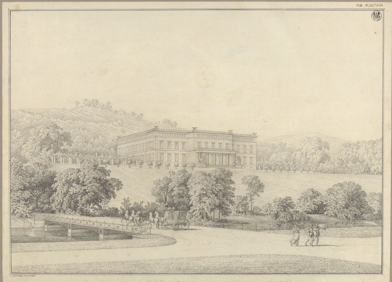 Kressendorf (Krzeszowice) perto de Cracóvia. Castelo. Vista em perspetiva de Karl Friedrich Schinkel