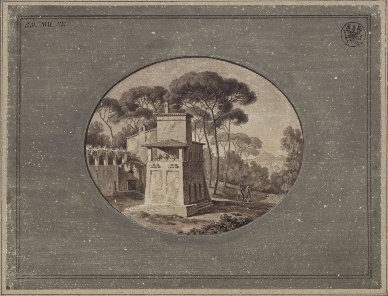 «Leitaria no pinhal da Villa Borghese perto de Roma» / A Casa Cenci no parque da Villa Borghese em Roma de Karl Friedrich Schinkel