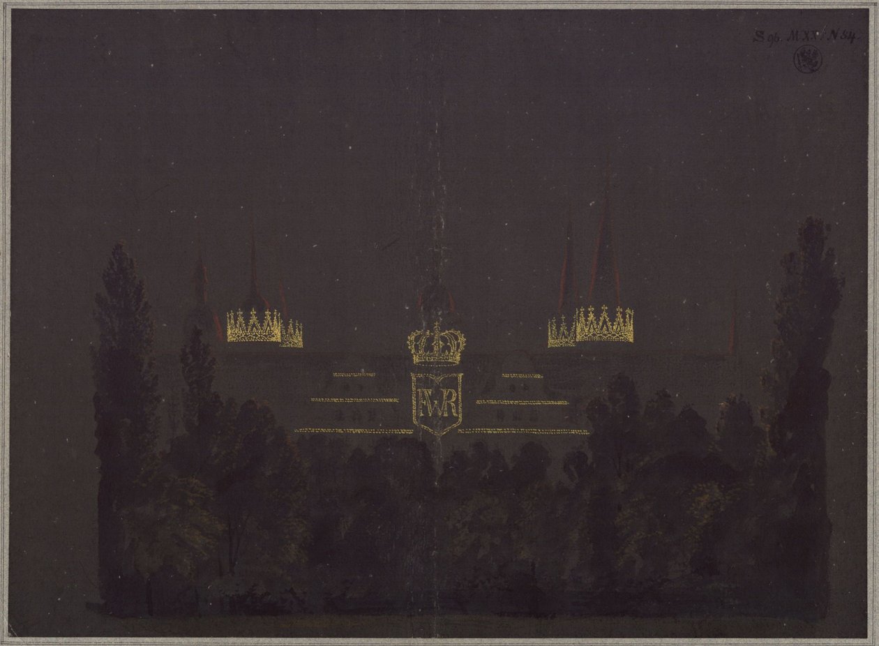 Merseburg. Castelo. Projecto para a iluminação do castelo por ocasião das celebrações de homenagem a Frederico Guilherme III da Prússia de Karl Friedrich Schinkel
