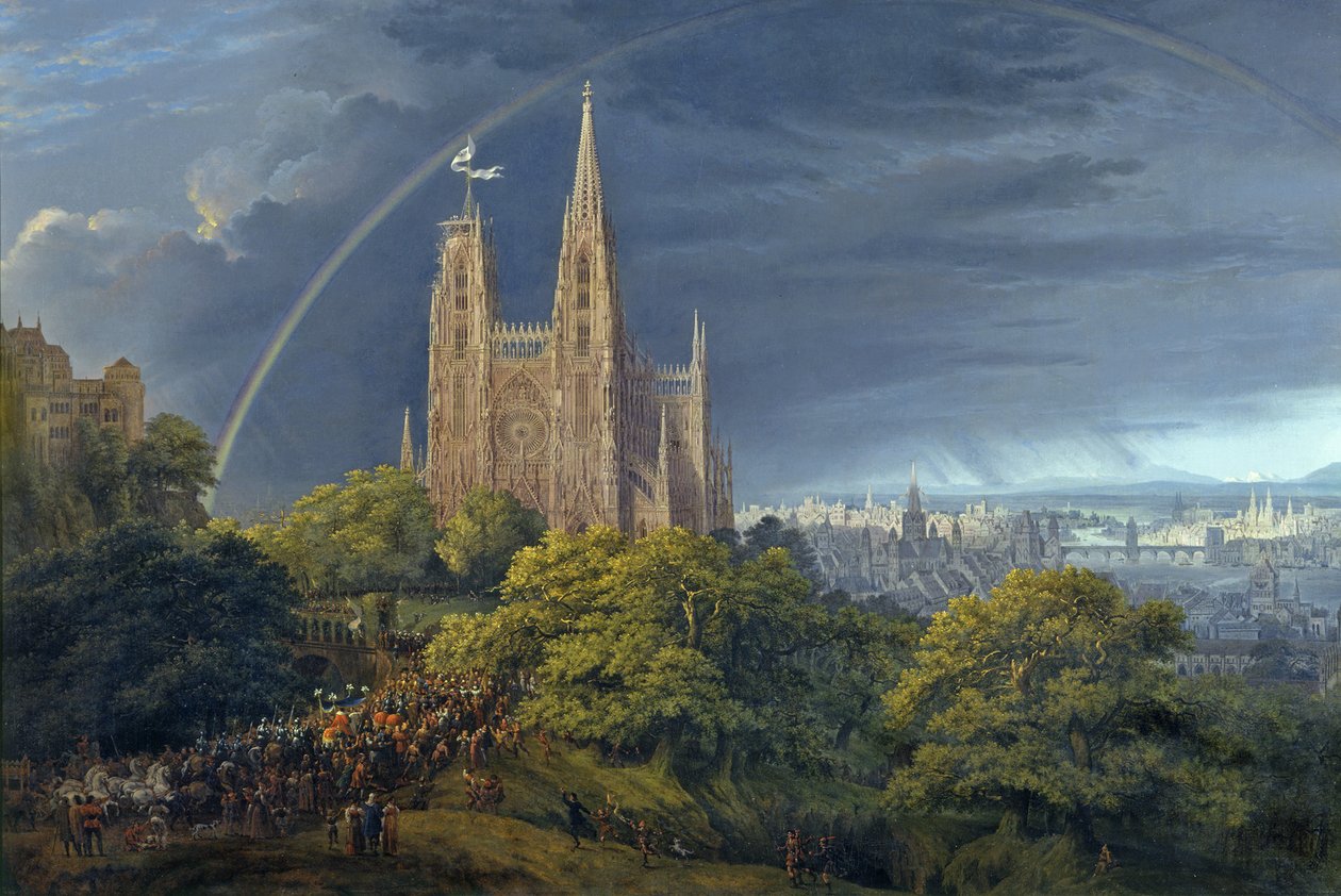 Cidade medieval junto a um rio de Karl Friedrich Schinkel