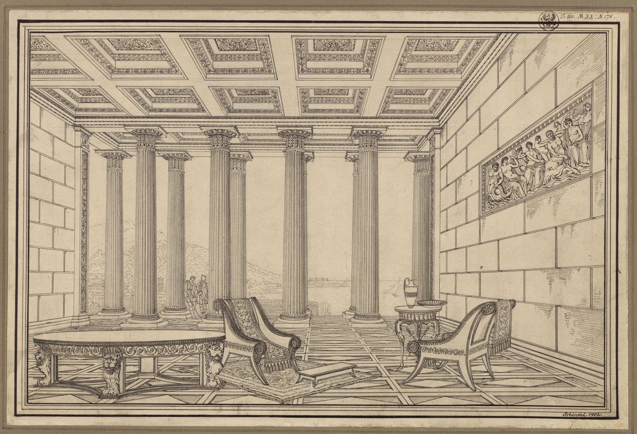 Sala aberta junto ao mar em estilo antigo de Karl Friedrich Schinkel