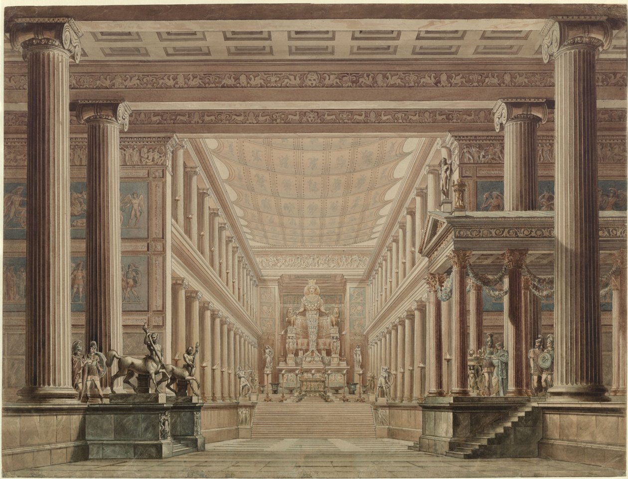 Olimpia. Ópera de Gaspare Spontini. Esboço da 2.ª cenografia. Interior do templo de Diana de Karl Friedrich Schinkel