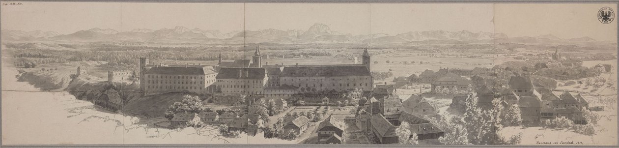 Panorama de Lambach com o mosteiro beneditino de Karl Friedrich Schinkel