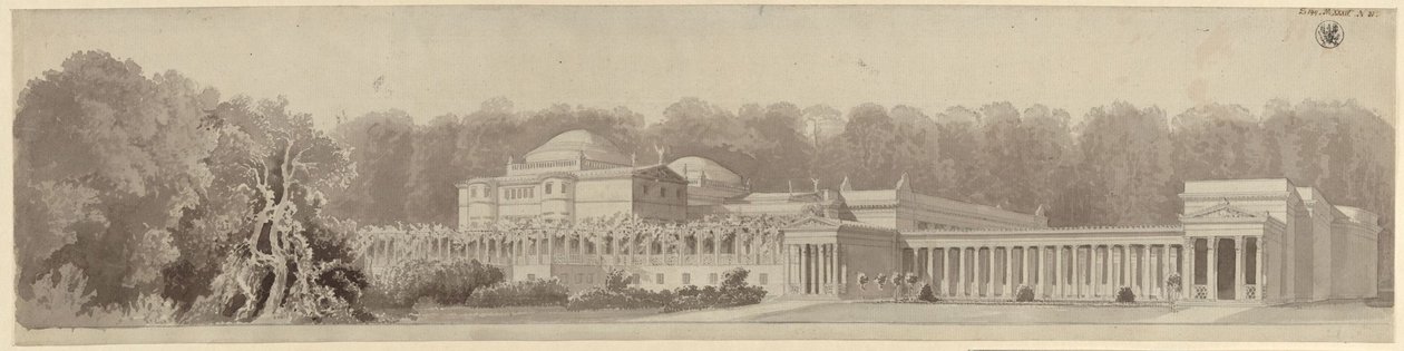 Potsdam-Sanssouci. Casa de campo antiga junto ao Palácio de Charlottenhof. Vista em perspetiva a partir do nordeste de Karl Friedrich Schinkel