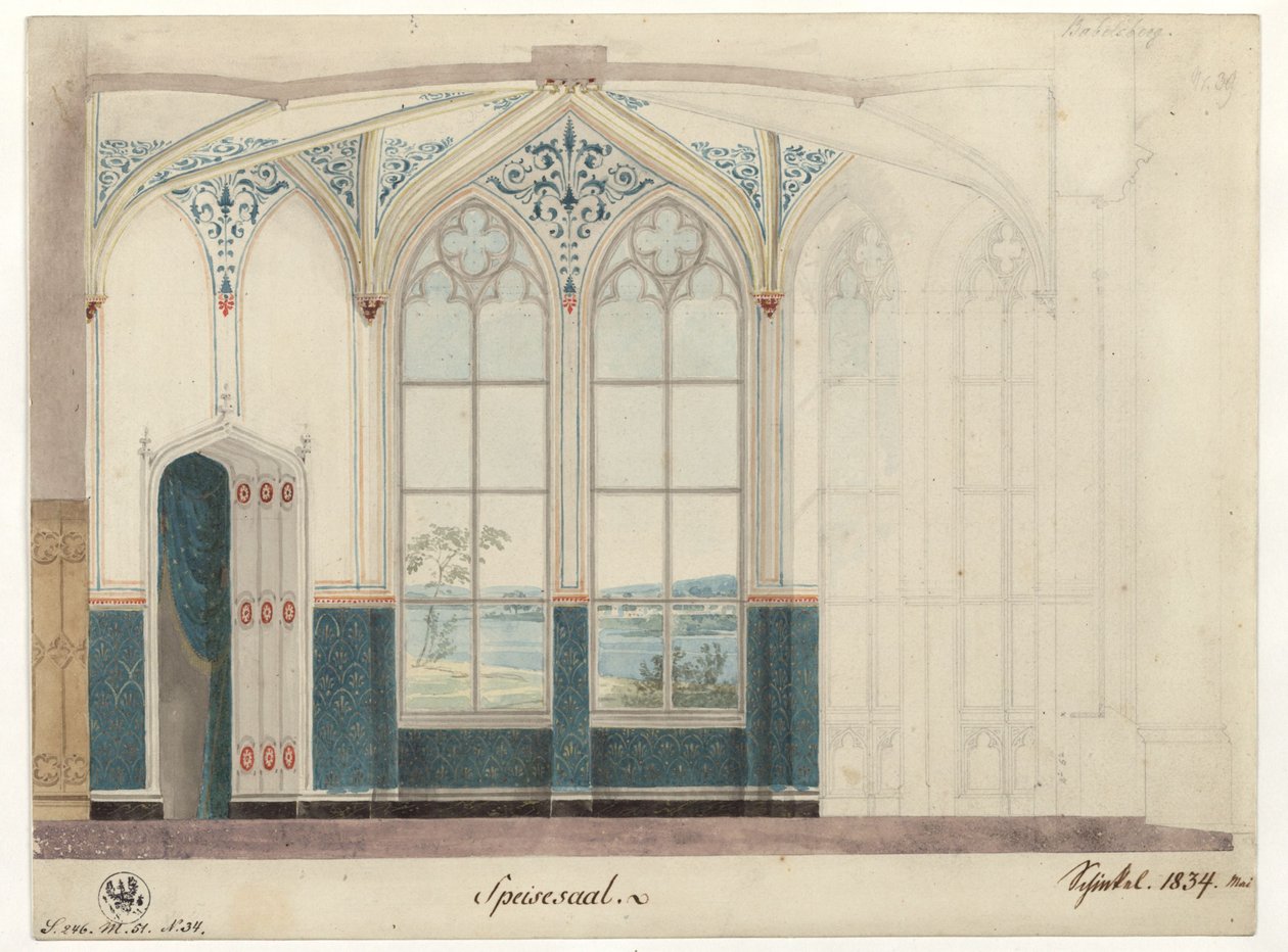 Potsdam. Palácio de Babelsberg. Sala de jantar. Decoração mural de Karl Friedrich Schinkel