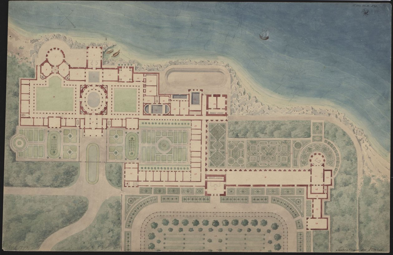 Reconstrução da Villa Laurentina segundo Plínio de Karl Friedrich Schinkel