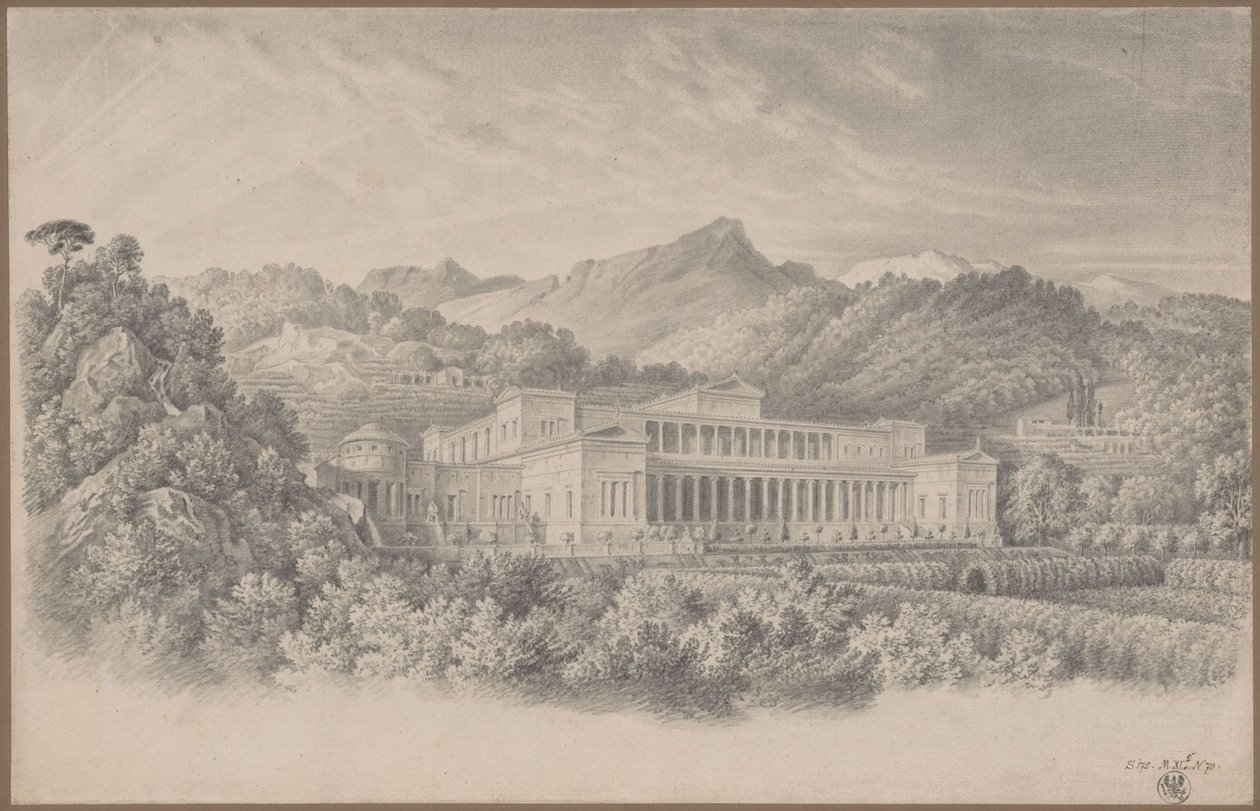 Reconstrução da Villa Tusca segundo Plínio. Vista em perspetiva de Karl Friedrich Schinkel