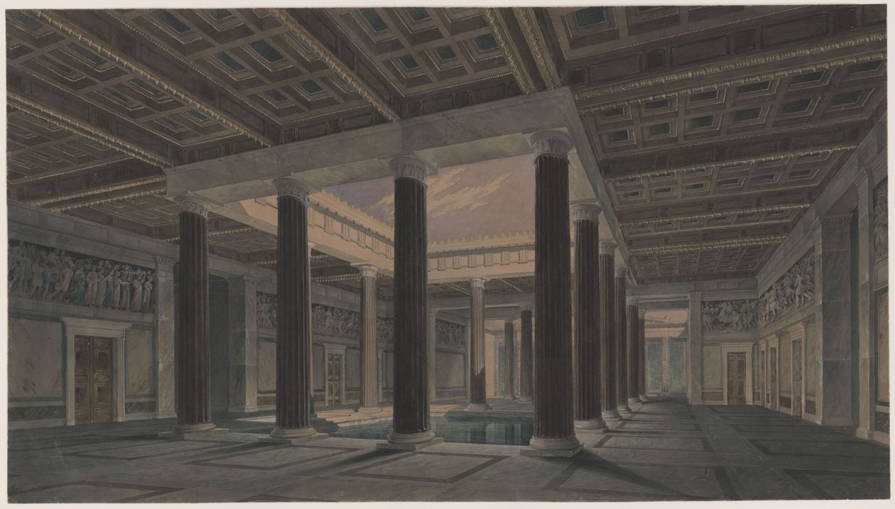 Palácio de Orianda na Crimeia. Projecto antigo. Grande átrio de Karl Friedrich Schinkel