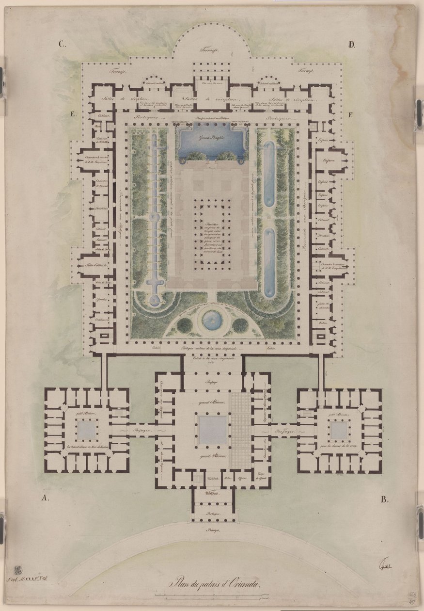Palácio de Orianda na Crimeia. Projecto de estilo clássico. Planta de Karl Friedrich Schinkel