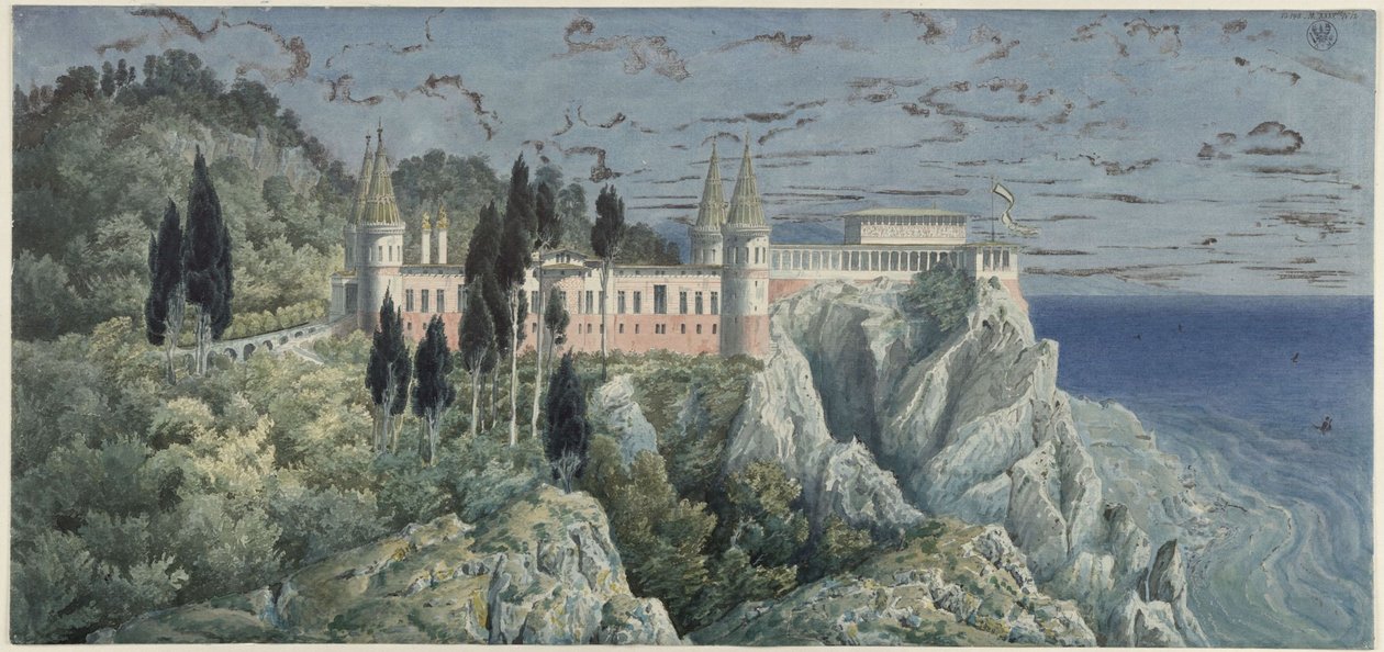 Palácio de Orianda na Crimeia. Projecto moscovita. Vista de Karl Friedrich Schinkel