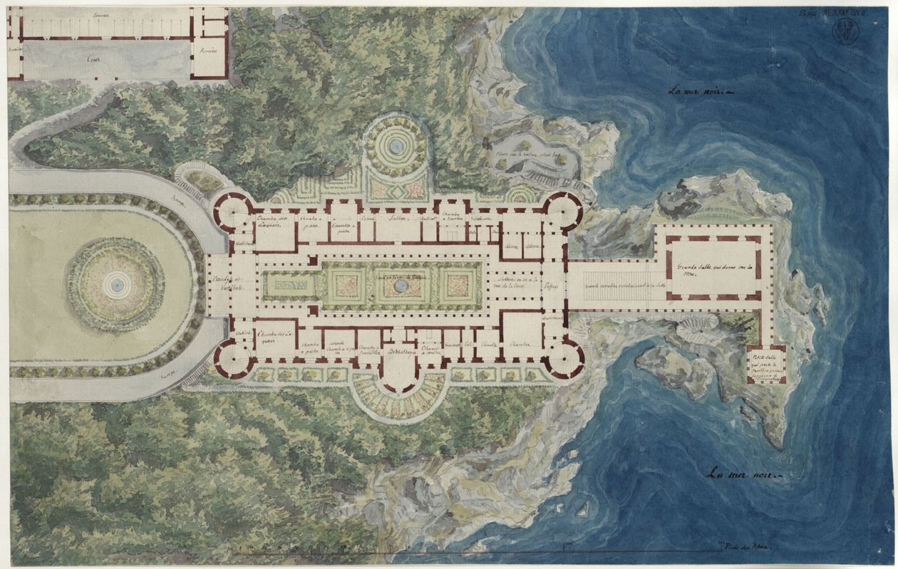 Palácio de Orianda na Crimeia. Projecto moscovita. Planta com os arredores de Karl Friedrich Schinkel